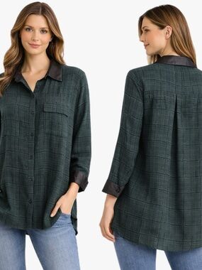 Rag & Bone 100% Silk Genuine Leather Button Down Blouse Womens Sz 0 Flawed